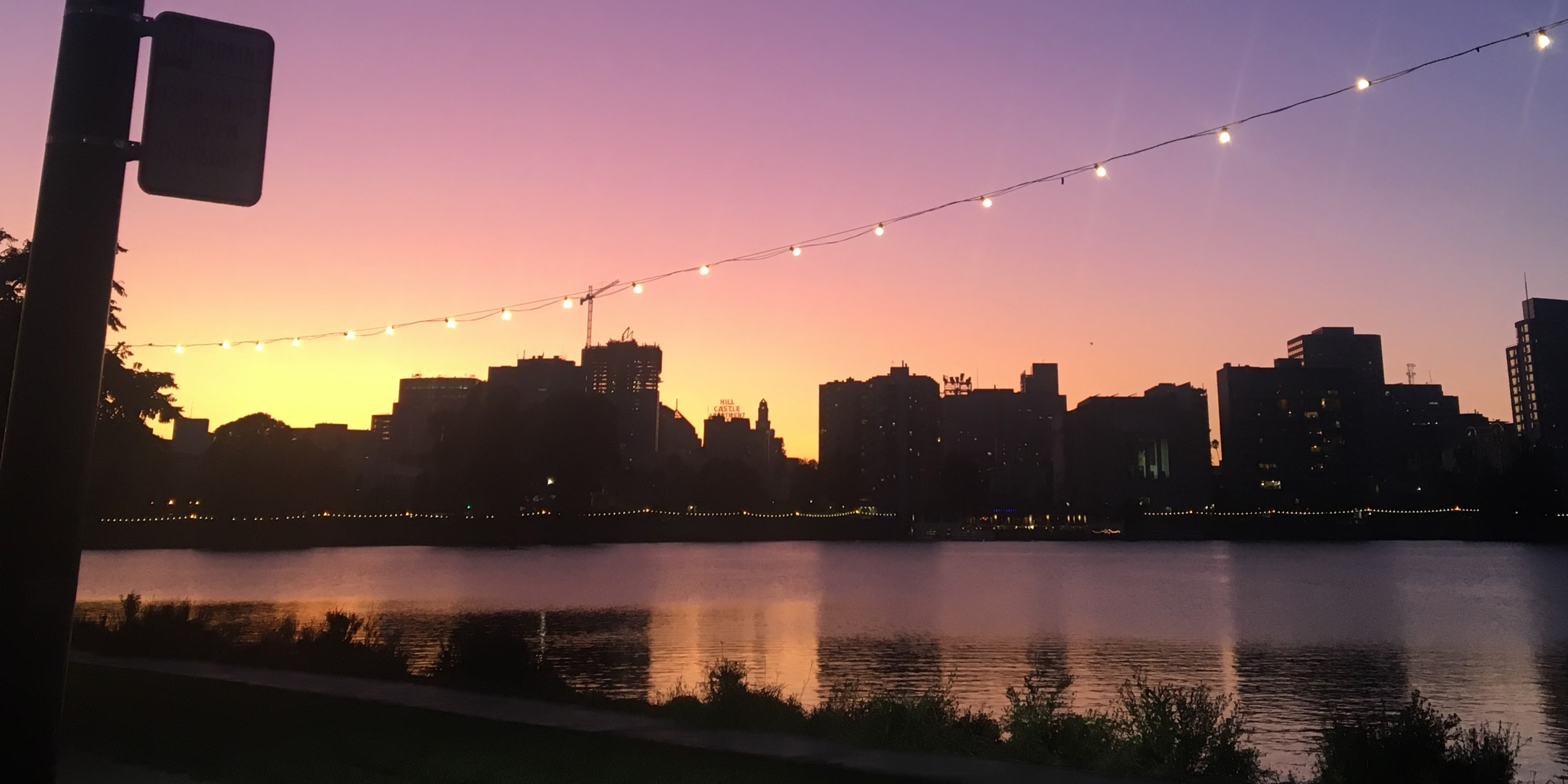 lake and skyline at sunset